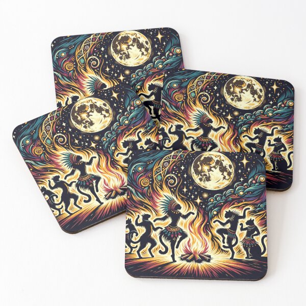 Item preview, Tribal Cat Full Moon African Ritual Art Vintage Wallpaper Illustration designed and sold by Keirnyx.