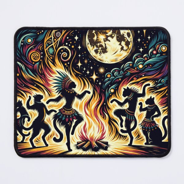 Item preview, Tribal Cat Full Moon African Ritual Art Vintage Wallpaper Illustration designed and sold by Keirnyx.