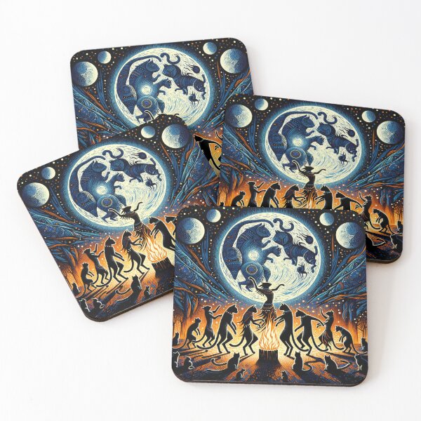 Item preview, Tribal Cat Full Moon African Ritual Art Vintage Wallpaper Illustration designed and sold by Keirnyx.