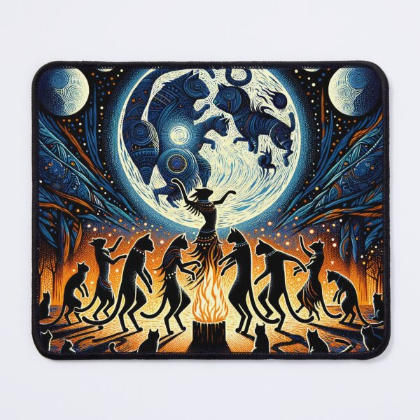 Item preview, Tribal Cat Full Moon African Ritual Art Vintage Wallpaper Illustration designed and sold by Keirnyx.
