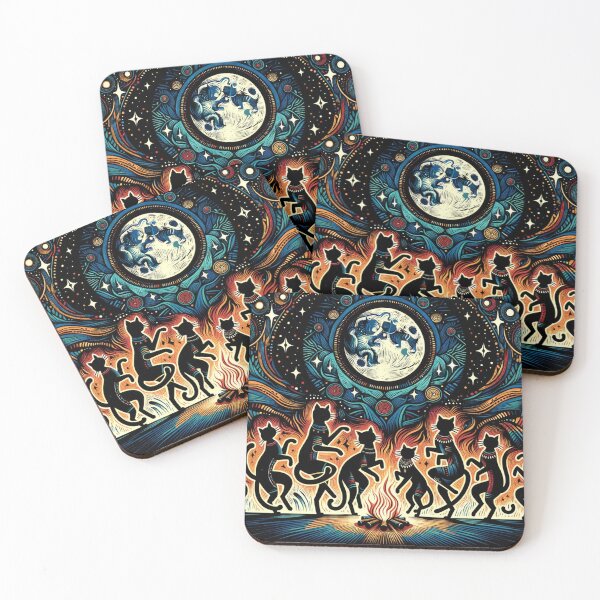 Item preview, Tribal Cat Full Moon African Ritual Art Vintage Wallpaper Illustration designed and sold by Keirnyx.