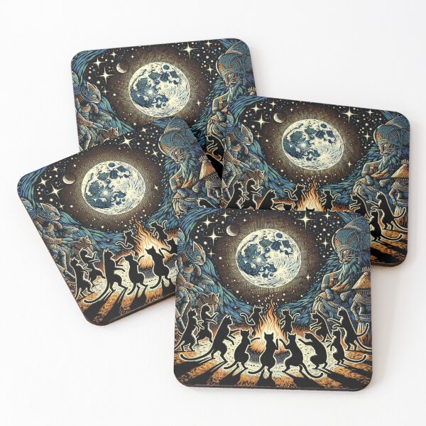 Item preview, Tribal Cat Full Moon Ritual Art Vintage Wallpaper Illustration designed and sold by Keirnyx.