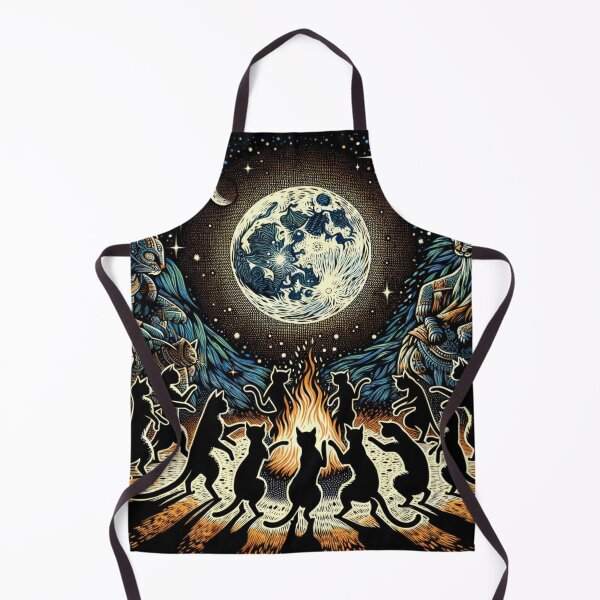 Item preview, Tribal Cat Full Moon Ritual Art Vintage Wallpaper Illustration designed and sold by Keirnyx.