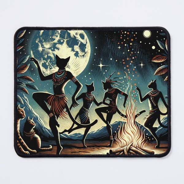 Item preview, Ethereal Feline Shamanic Dance Under the Full Moon 8k Wallpaper designed and sold by Keirnyx.