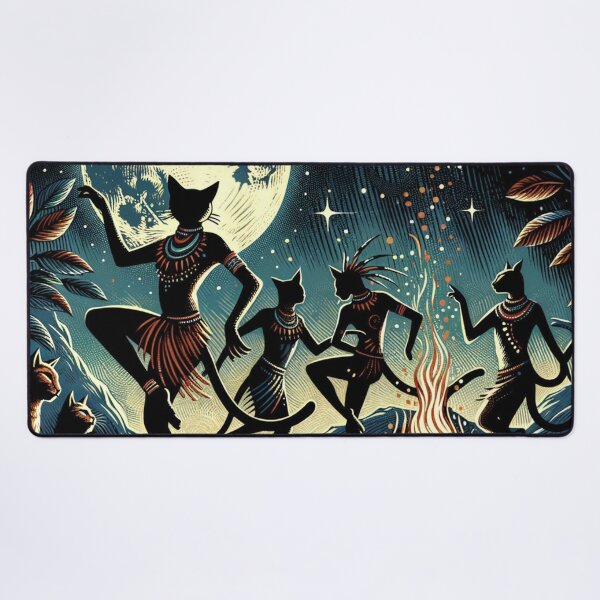 Item preview, Ethereal Feline Shamanic Dance Under the Full Moon 8k Wallpaper designed and sold by Keirnyx.