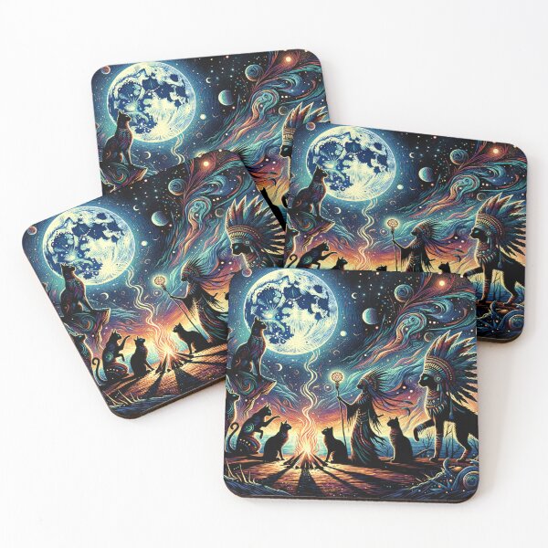 Item preview, Ethereal Cat Full Moon Demonic shaman Art Wallpaper Illustration designed and sold by Keirnyx.