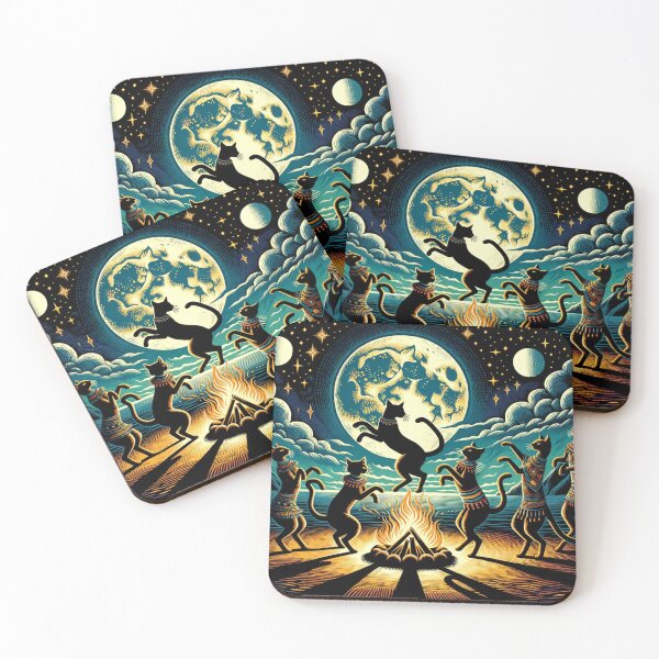 Item preview, Mystical Cat Full Moon Ritual Art Vintage Wallpaper Illustration designed and sold by Keirnyx.