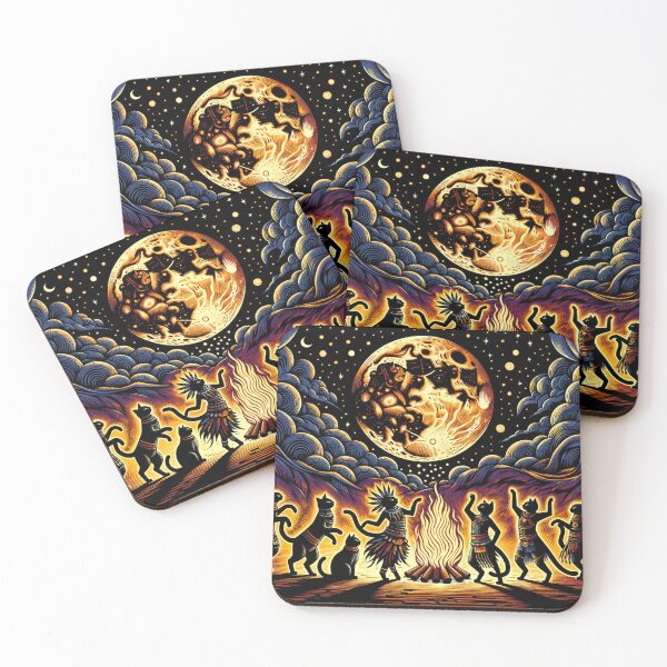 Item preview, Mystical Cat Ritual Art Vintage Full Moon Wallpaper Illustration designed and sold by Keirnyx.