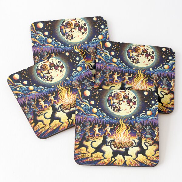 Item preview, Mystical Cat Ritual Art Vintage Full Moon Wallpaper Illustration designed and sold by Keirnyx.