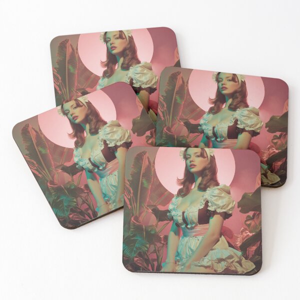 Item preview, Retro Haloed Pin-Up in Frilly Dress Surrounded by Tropical Vibes designed and sold by Retrocranio.