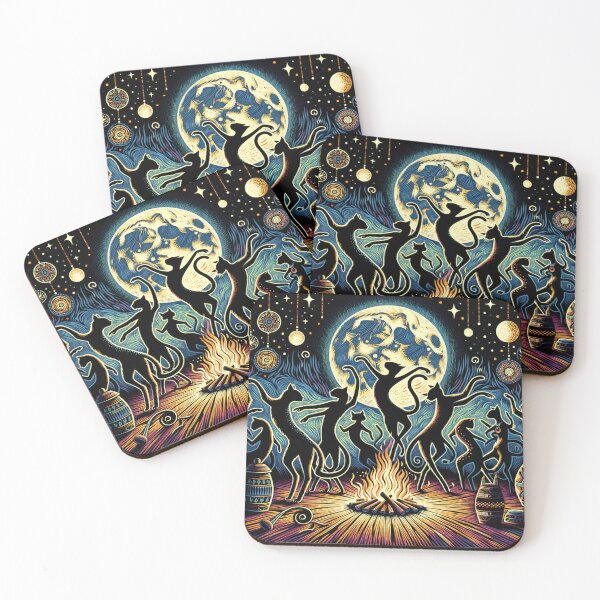 Item preview, Celestial Cat Ritual Art Vintage Full Moon Wallpaper Illustration designed and sold by Keirnyx.