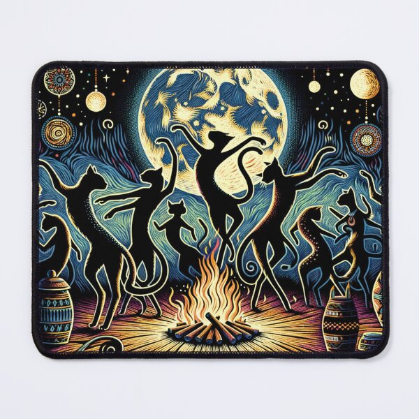 Item preview, Celestial Cat Ritual Art Vintage Full Moon Wallpaper Illustration designed and sold by Keirnyx.