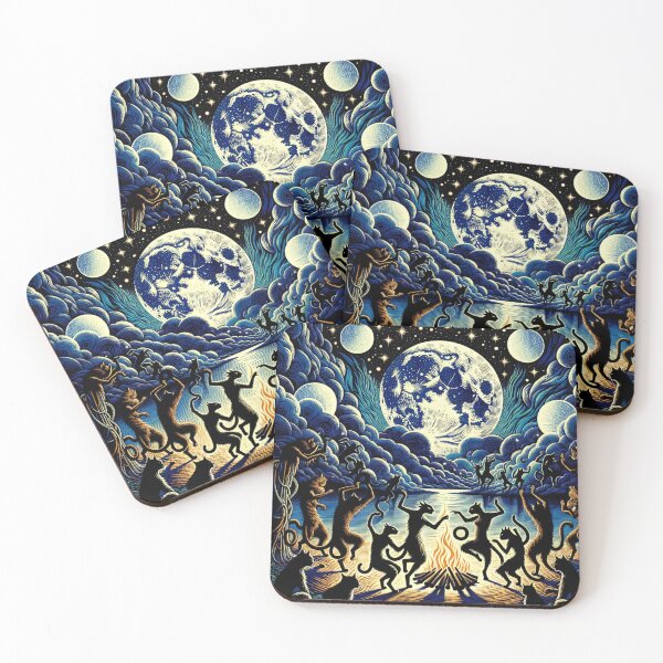 Item preview, Celestial Cat Ritual Party Art Vintage- Full Moon Wallpaper Illustration designed and sold by Keirnyx.