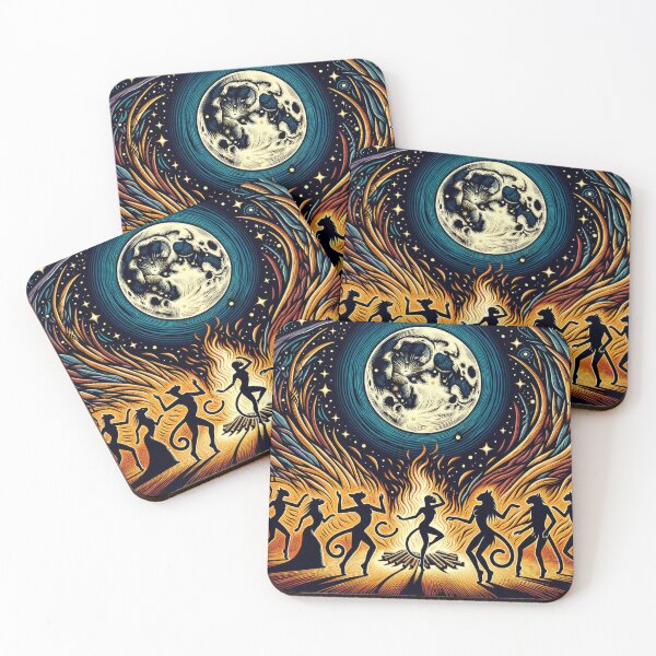 Item preview, Celestial Cat Ritual Party Art Vintage- Full Moon Wallpaper Illustration designed and sold by Keirnyx.