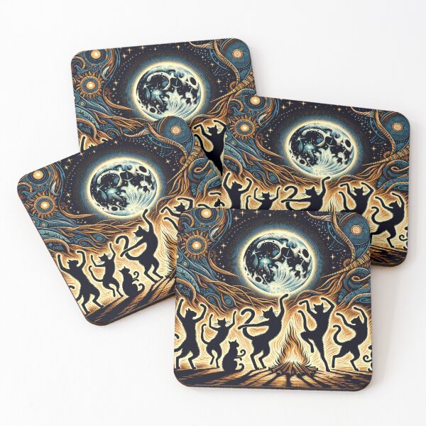 Item preview, Celestial Cat Ritual Party Art Vintage Wallpaper Illustration designed and sold by Keirnyx.