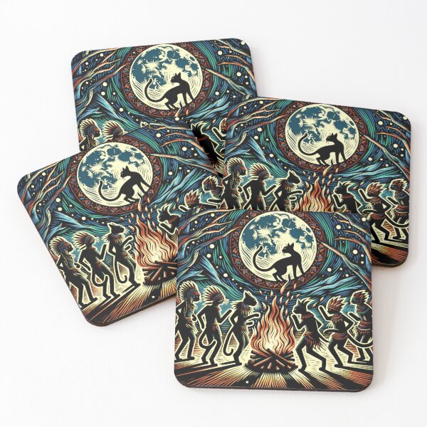 Item preview, Celestial Cat Ritual Art Vintage Wallpaper Illustration designed and sold by Keirnyx.
