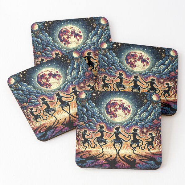 Item preview, Enchanted Feline Tribe Under the Full Moon 8k Illustration designed and sold by Keirnyx.