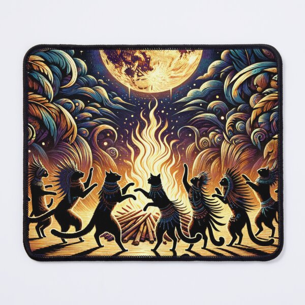 Item preview, Shamanic Cats Dancing Beneath the Full Moon 8k Wallpaper designed and sold by Keirnyx.