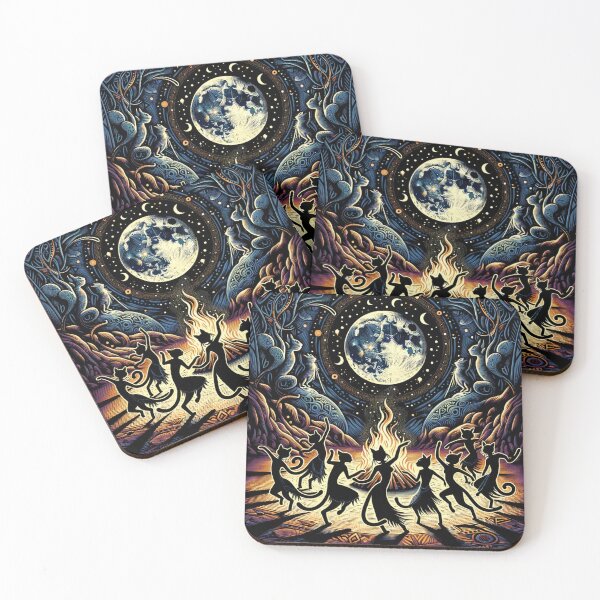 Item preview, Ethereal Cat Tribe Dancing Under The Full Moon 8k Wallpaper Illustration designed and sold by Keirnyx.