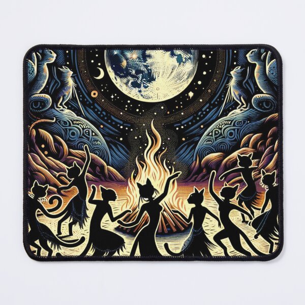 Item preview, Ethereal Cat Tribe Dancing Under The Full Moon 8k Wallpaper Illustration designed and sold by Keirnyx.
