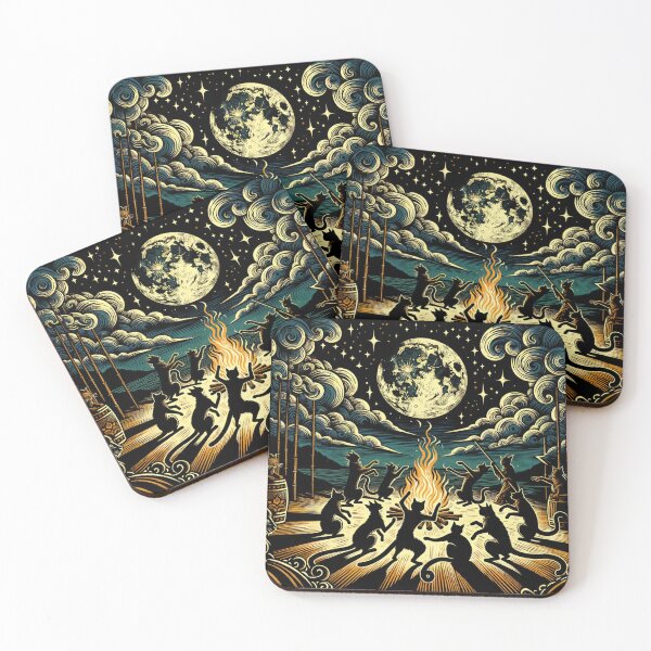 Item preview, Enchanted Cat Moon Dance, Mystical Night Wallpaper Illustration designed and sold by Keirnyx.