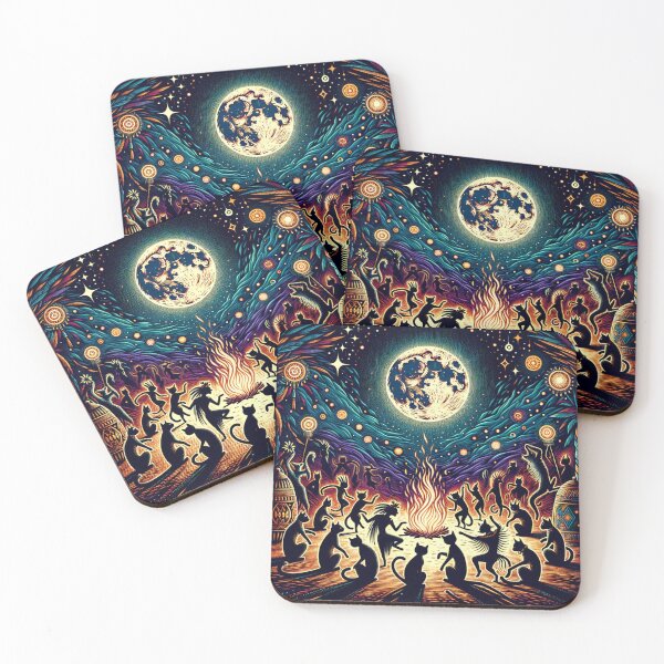Item preview, Enchanted Cats Around a Sacred Bonfire 4K Wallpaper designed and sold by Keirnyx.