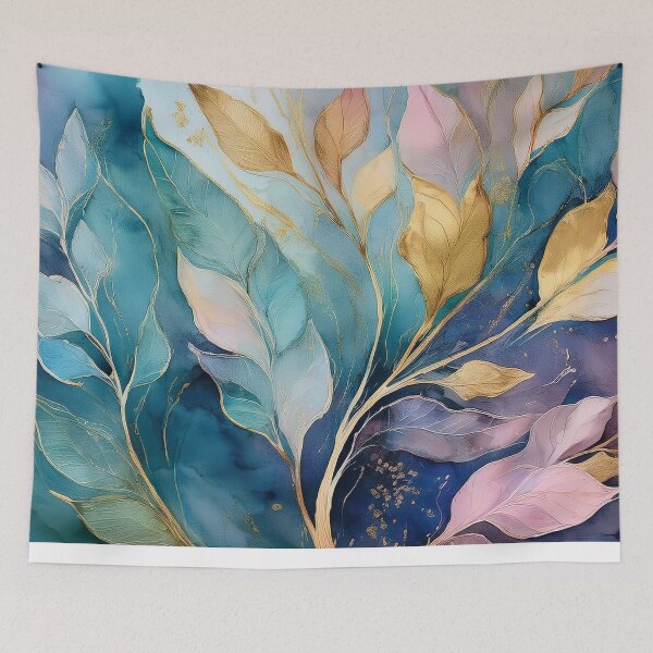 Item preview, Neutral Pastel VINTAGE leaves 2, boho beige wildflower watercolour garden, neutral beige and teal green and pink alcohol ink effect, green leafy floral spring painting designed and sold by navitalidesign.