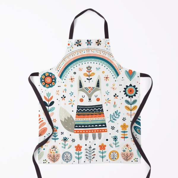 Item preview, Cute Wolf with Rainbow and Flowers - Scandinavian Folk Art by heidiannemorris © designed and sold by FOLK ART FUSION by heidiannemorris.