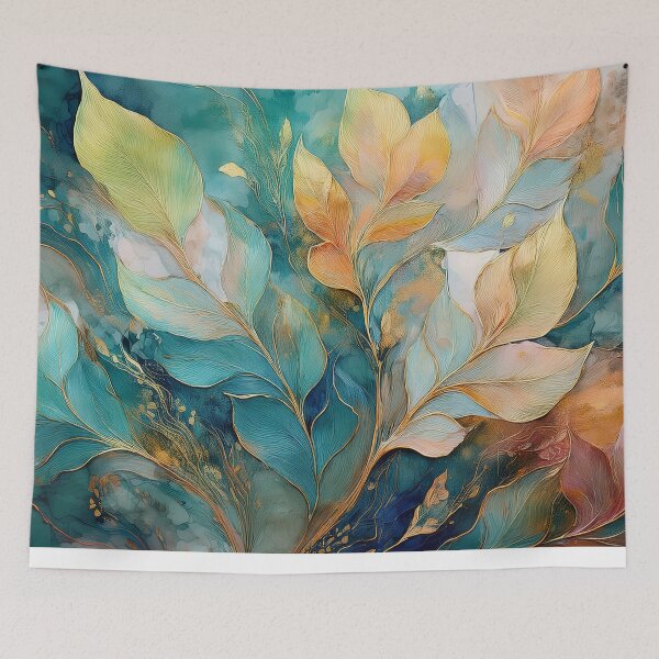 Item preview, Neutral Pastel VINTAGE leaves 3, boho beige wildflower watercolour garden, neutral beige and teal green and pink alcohol ink effect, green leafy floral spring painting designed and sold by navitalidesign.