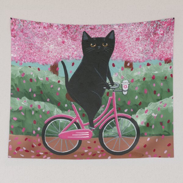 Item preview, Black Cat Spring Bicycle Ride 2024 designed and sold by KilkennyCat Art.