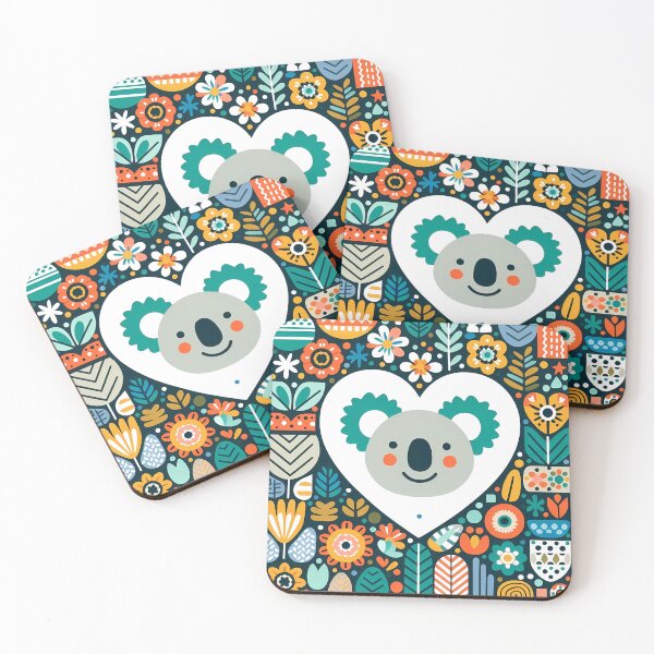 Item preview, Cute Koala in Heart with Flowers - Scandinavian Folk Art by heidiannemorris © designed and sold by FOLK ART FUSION.