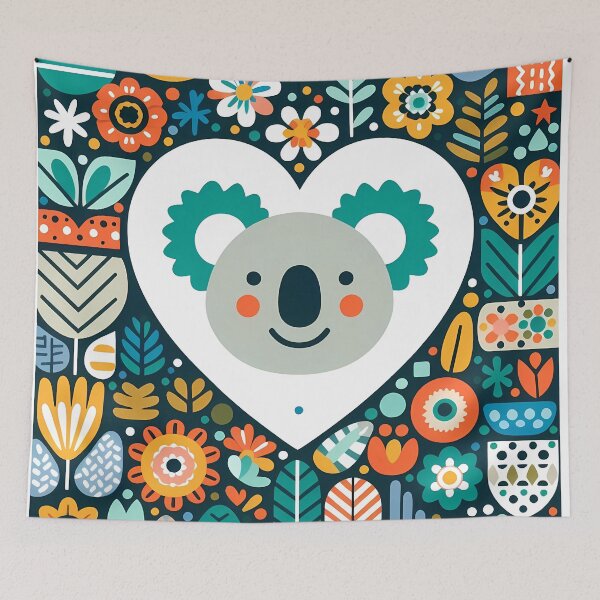 Artikelvorschau, Niedlicher Koala im Herzen mit Blumen - Skandinavische Volkskunst von heidiannemorris © entworfen und verkauft von FOLK ART FUSION by heidiannemorris.