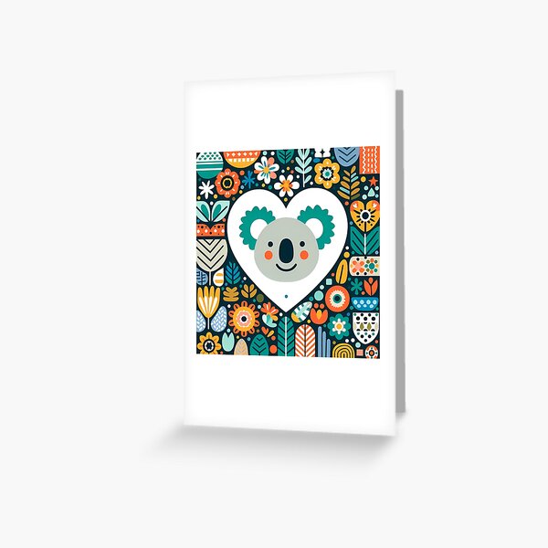 Item preview, Cute Koala in Heart with Flowers - Scandinavian Folk Art by heidiannemorris © designed and sold by FOLK ART FUSION by heidiannemorris.
