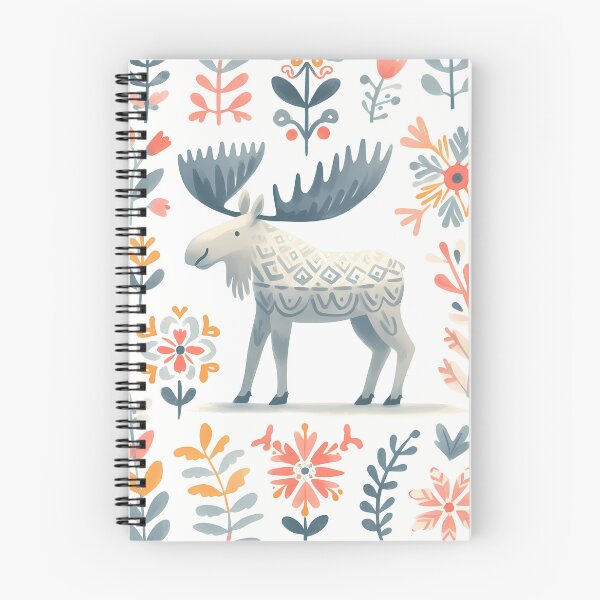 Item preview, Cute Moose with Antlers and Flowers - Scandinavian Folk Art by heidiannemorris © designed and sold by FOLK ART FUSION by heidiannemorris.