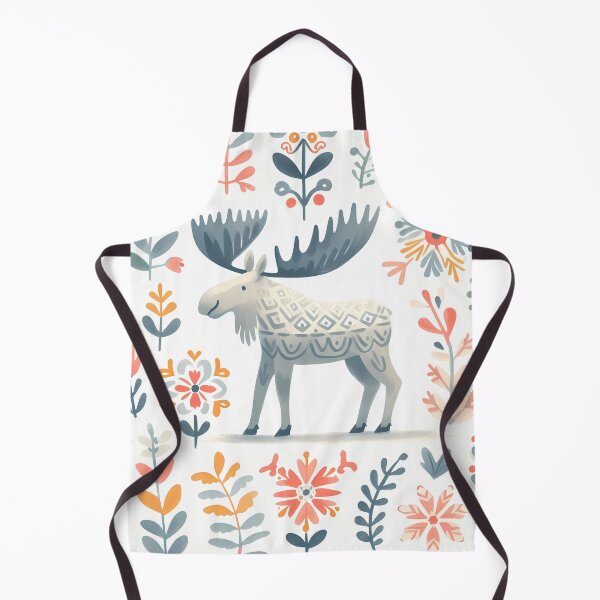 Item preview, Cute Moose with Antlers and Flowers - Scandinavian Folk Art by heidiannemorris © designed and sold by FOLK ART FUSION by heidiannemorris.