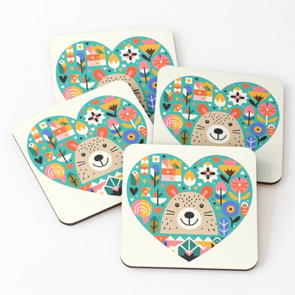 Item preview, Cute Smiling Capybara in Heart with Flowers - Scandinavian Folk Art by heidiannemorris © designed and sold by FOLK ART FUSION by heidiannemorris.