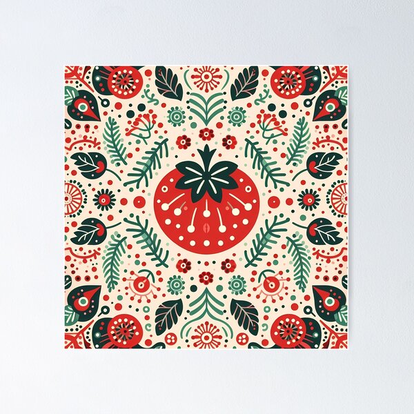 Item preview, Scandinavian Folk Art Summer of Strawberries - Vibrant Strawberry Pattern by heidiannemorris © designed and sold by FOLK ART FUSION by heidiannemorris.