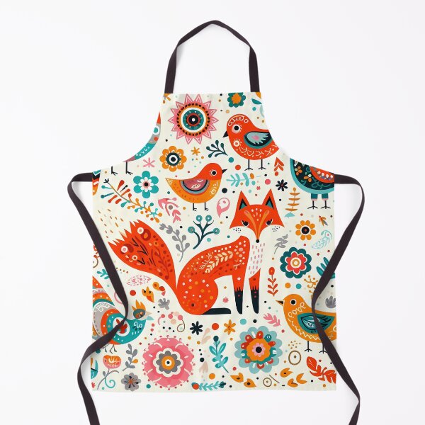 Item preview, Cute Red Fox with Owls and Birds - Scandinavian Folk Art by heidiannemorris © designed and sold by FOLK ART FUSION by heidiannemorris.