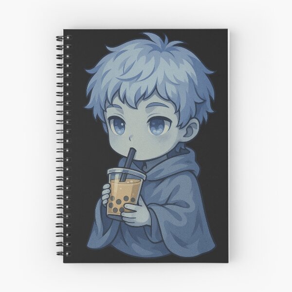 Item preview, Mist Boy Sipping Bubble Tea | Cute Chibi Anime Boy with Pale Blue Hair designed and sold by ColorSplash123.
