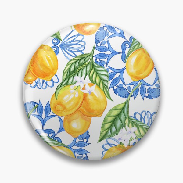 Item preview, Golden Loquats with Blue Mediterranean Tile Pattern designed and sold by MetaMuralStudio.