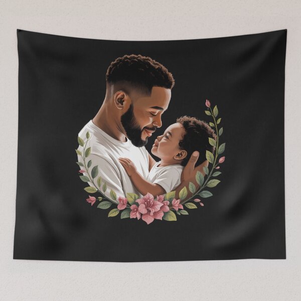 Item preview, Father and Child Bond: Loving Black Dad Holding Baby Surrounded By Flowers designed and sold by elynne9.