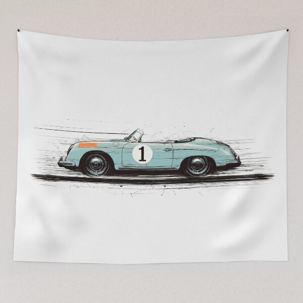 Item preview, Porsche 356 race car Side view Ink illustration designed and sold by blackdogshop.