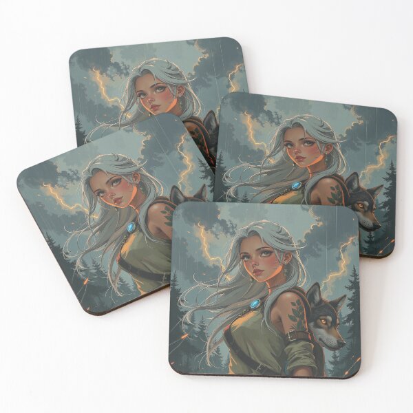 Item preview, Guardian of the Storm – Elven Huntress and Her Wolf Companion designed and sold by DiceWay.