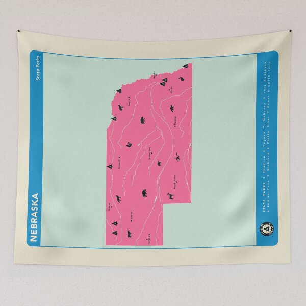 Item preview, Nebraska State Parks Illustrated Map - Pink designed and sold by FinlayMcNevin.