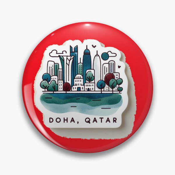 Item preview, Doha Qatar Minimalist Watercolor Cityscape Sticker with Flag,  designed and sold by PaintMeWorld.