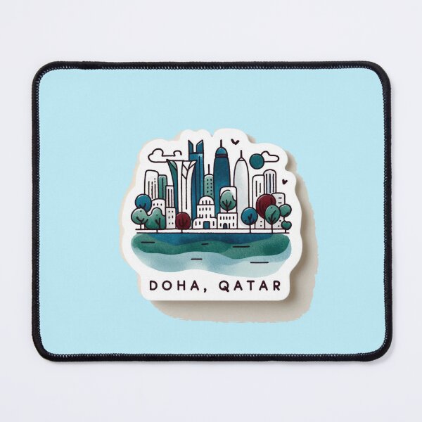Item preview, Doha Qatar Minimalist Watercolor Cityscape Sticker with Flag, designed and sold by PaintMeWorld.