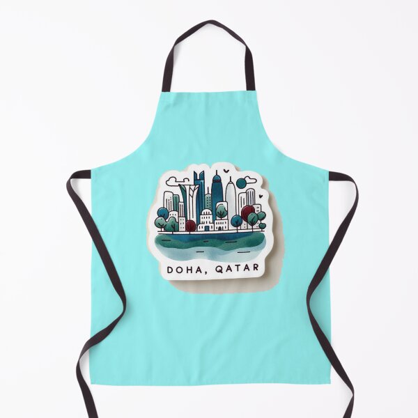 Item preview, Doha Qatar Minimalist Watercolor Cityscape Sticker with Flag, designed and sold by PaintMeWorld.