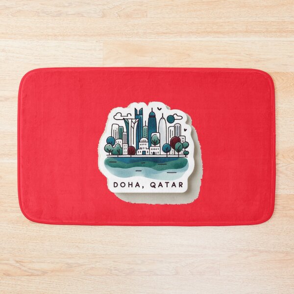 Item preview, Doha Qatar Minimalist Watercolor Cityscape Sticker with Flag,  designed and sold by PaintMeWorld.