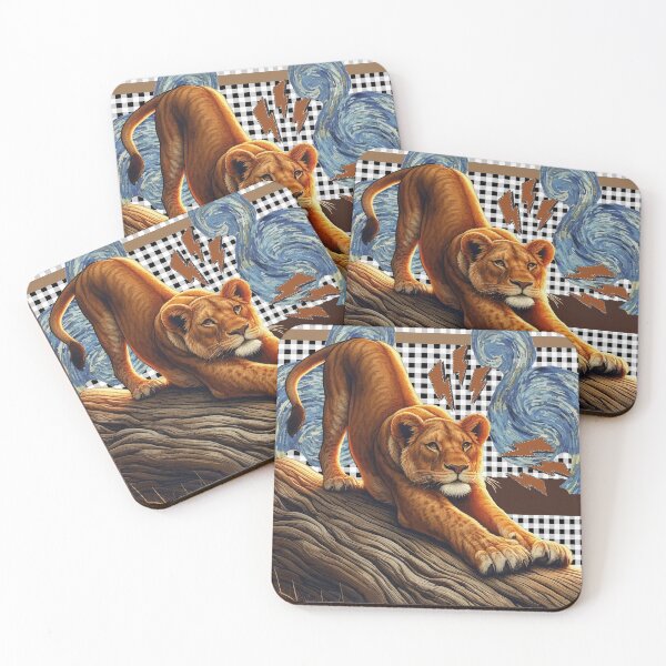 Item preview, Majestic lioness with modern background in digital collage designed and sold by Brushlight Studio.