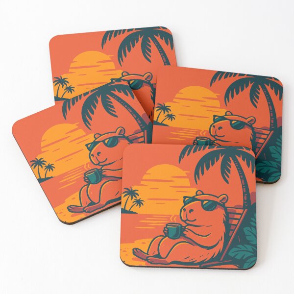 Item preview, Capybara lies with coffee under a palm tree designed and sold by EchoOfSilence.